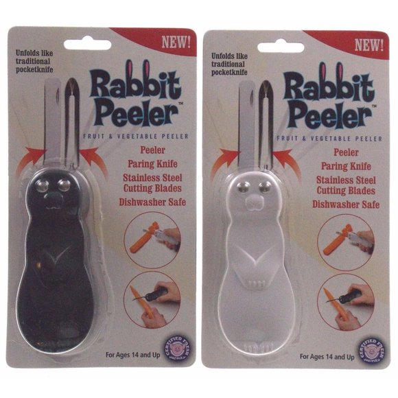 Rabbit Fruit Vegetable Peeler Set of 2 Black White Paring Knife Stainless Steel - Picture 1 of 2